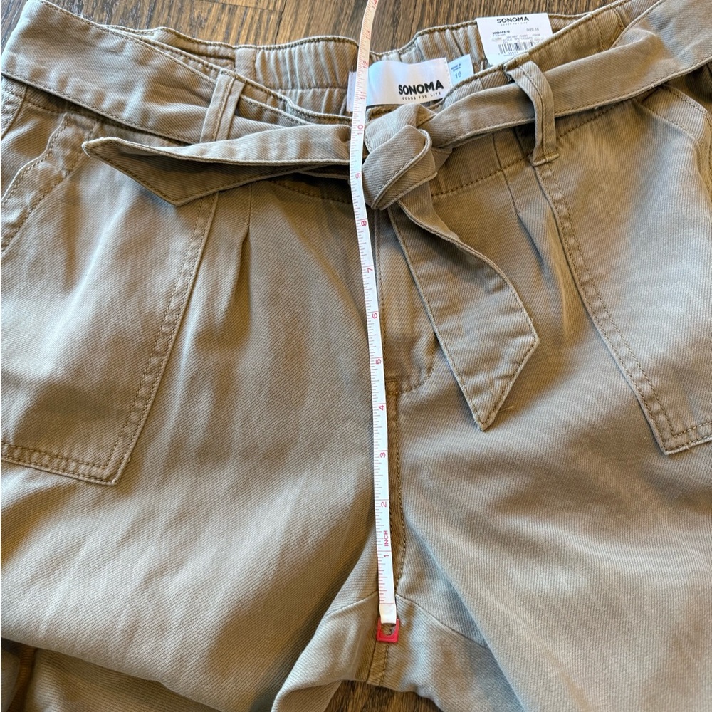 NWT Sonoma Tan Casual Tie-Waist mid-rise relaxed capri Pants size 16 - Picture 9 of 11
